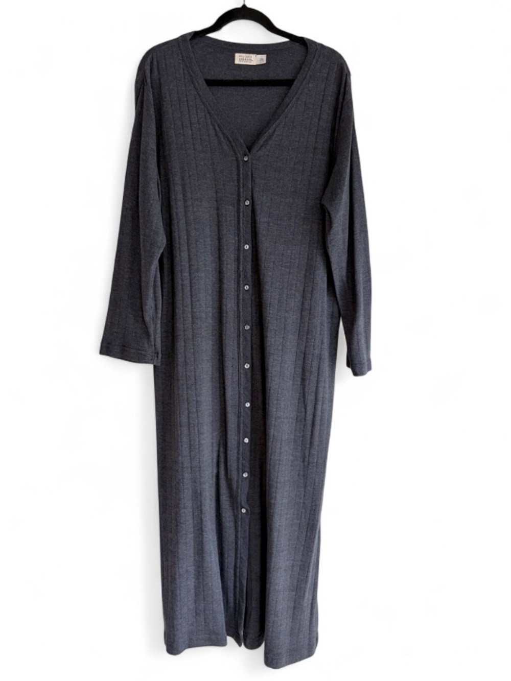 Hillard & Hanson Intimates Charcoal Gray Long Sleeve Knit Nightgown Size L